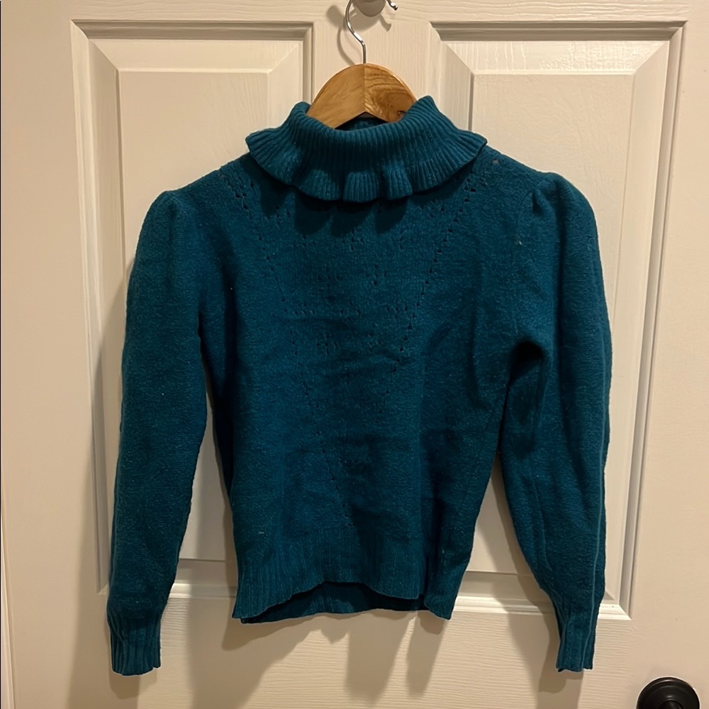 Vintage Teal Ruffled Women's Sweater